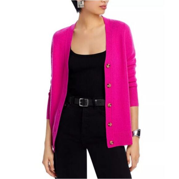 C by Bloomingdale's Cashmere Grandmother Sweater Women's Size XS Cherry Blossom - Picture 6 of 9